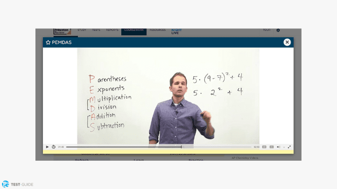 A screenshot from the Princeton Review SAT course showing a video lesson