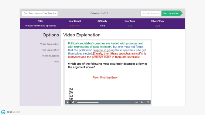 A screen capture of a video explanation we found within the Magoosh LSAT course.