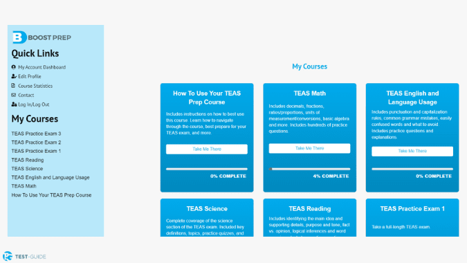 BoostPrep TEAS Dashboard Example