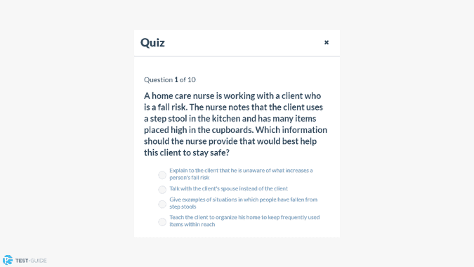 An example showing a quiz question from the nursing.com NCLEX course