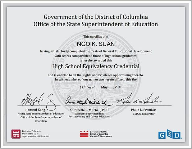 An image showing a GED diploma certificate