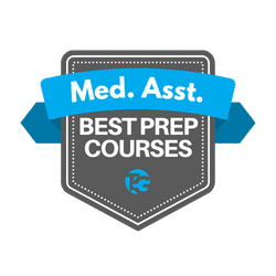 a badge showcasing our #1 ranked medical assistant prep course