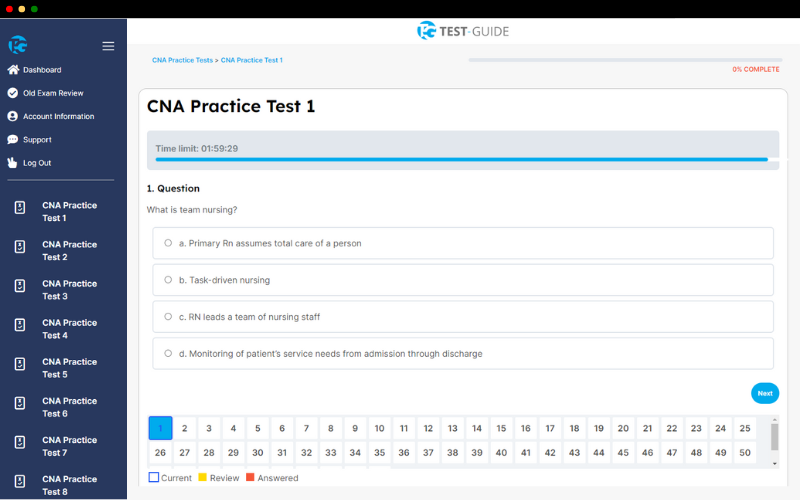 A screenshot of a Test-Guide.com CNA Practice Test