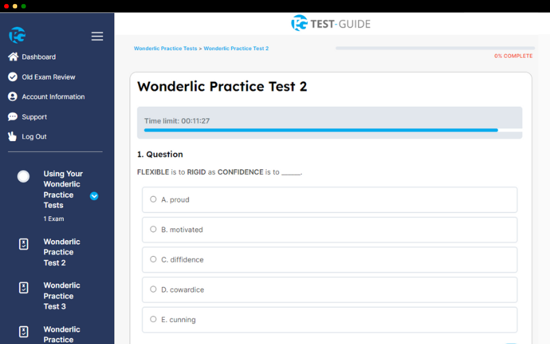 A screenshot of a Test-Guide.com Wonderlic Exam