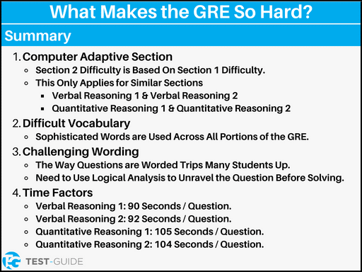 An image showing a summary of what makes the GRE hard
